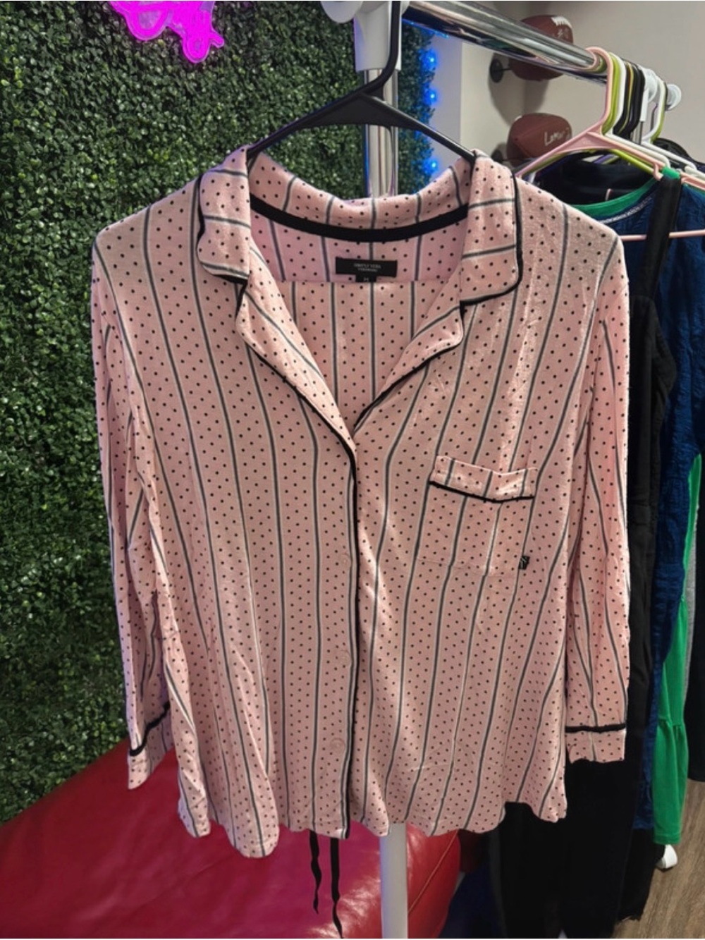 Simply Vera Vera Wang Pink and Black Striped Button-Down Shirt
